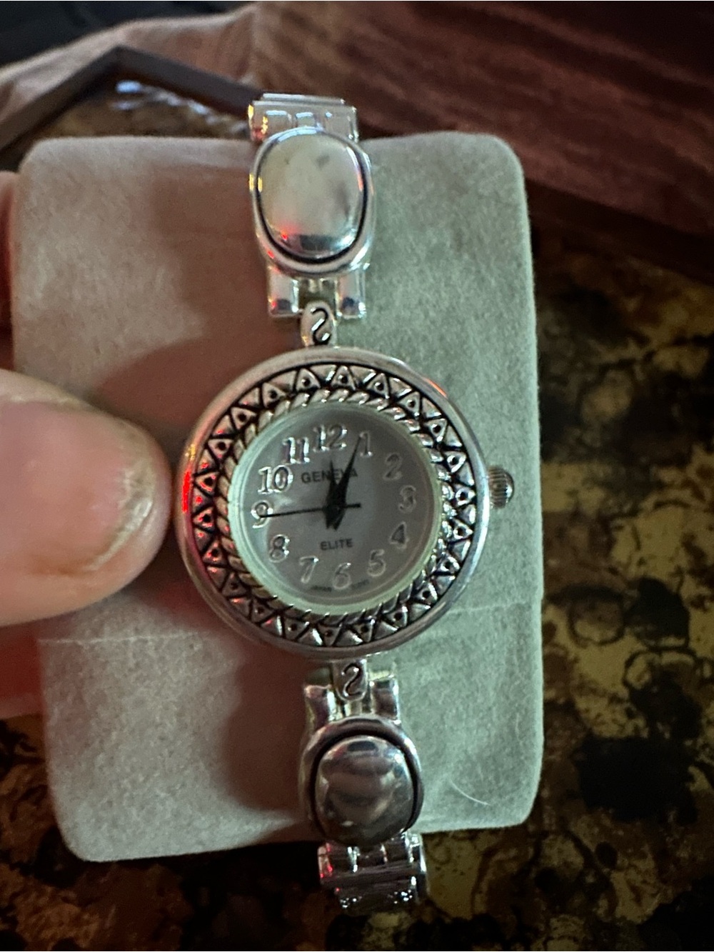 Geneva Silver-Tone Decorative Bezel Women's Bracelet Watch